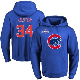 Cubs #34 Jon Lester Blue 2016 World Series Champions Primary Logo Pullover MLB Hoodie