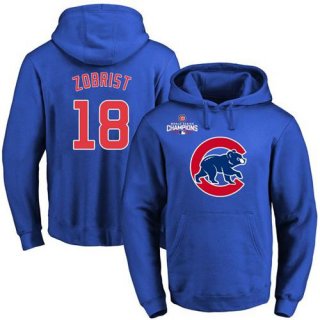 Cubs #18 Ben Zobrist Blue 2016 World Series Champions Primary Logo Pullover MLB Hoodie