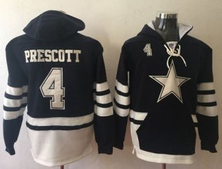 Nike Cowboys #4 Dak Prescott Navy Blue White Name & Number Pullover NFL Hoodie