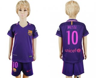 2016-17 Barcelona #10 MESSI Away Soccer Youth Purple Shirt Kit