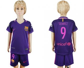 2016-17 Barcelona #9 SUAREZ Away Soccer Youth Purple Shirt Kit