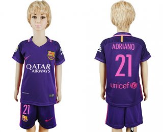 2016-17 Barcelona #21 ADRIANO Away Soccer Youth Purple Shirt Kit