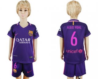 2016-17 Barcelona #6 ALEIX VIDAL Away Soccer Youth Purple Shirt Kit