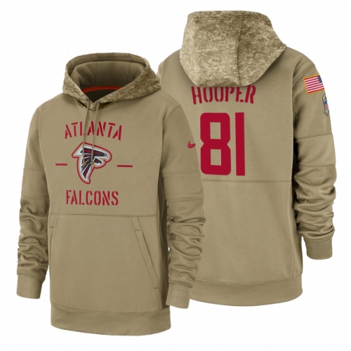 Atlanta Falcons #81 Austin Hooper Nike Tan 2019 Salute To Service Name & Number Sideline Therma Pullover Hoodie