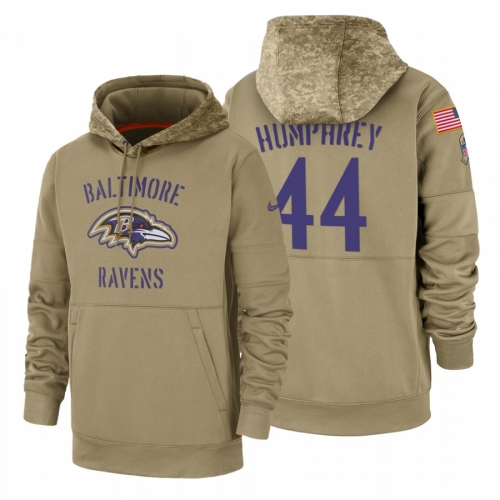 Baltimore Ravens #44 Marlon Humphrey Nike Tan 2019 Salute To Service Name & Number Sideline Therma Pullover Hoodie