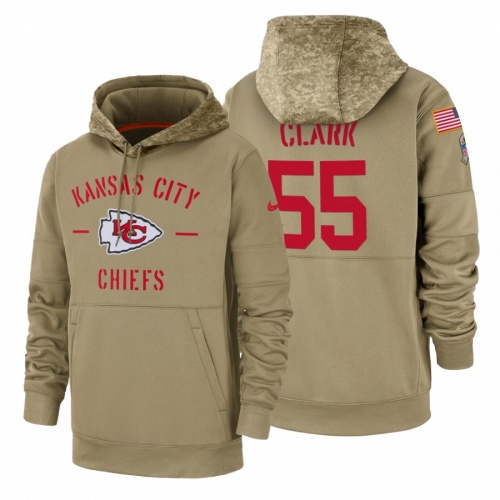 Kansas City Chiefs #55 Frank Clark Nike Tan 2019 Salute To Service Name & Number Sideline Therma Pullover Hoodie