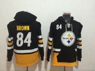 Men's Pittsburgh Steelers #84 Antonio Brown NEW Black Pocket Stitched NFL Pullover Hoodie