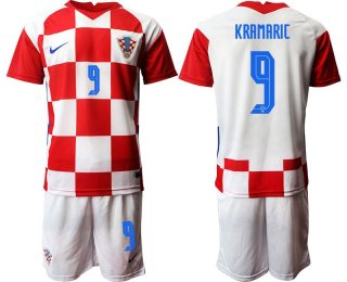 Men 2020-2021 European Cup Croatia home red 9 Nike Soccer Jersey