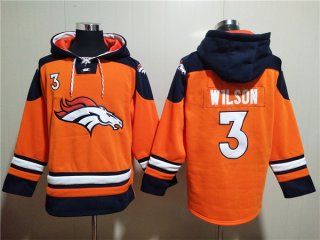 Men's Denver Broncos #3 Russell Wilson Orange Ageless Must Have Lace Up Pullover Hoodie