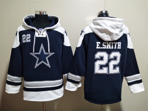 Men's Dallas Cowboys #22 Emmitt Smith Navy Blue Ageless Must Have Lace Up Pullover Hoodie