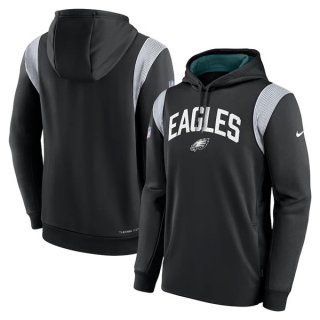 Mens Philadelphia Eagles Black Sideline Stack Performance Pullover Hoodie