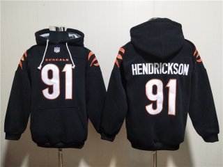 Men's Cincinnati Bengals #91 Trey Hendrickson Black Pullover Hoodie