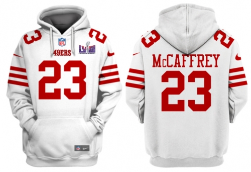 Men's San Francisco 49ers #23 Christian McCaffrey White Super Bowl LVIII Alternate Pullover Hoodie