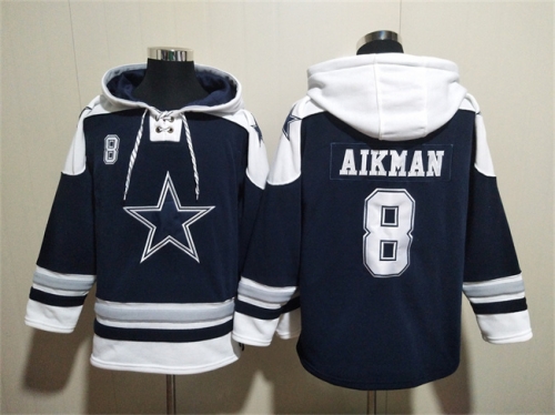 Men's Dallas Cowboys #8 Troy Aikman Navy Ageless Must-Have Lace-Up Pullover Hoodie