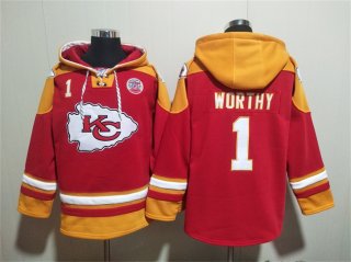 Men's Kansas City Chiefs #1 Xavier Worthy Red Ageless Must-Have Lace-Up Pullover Hoodie