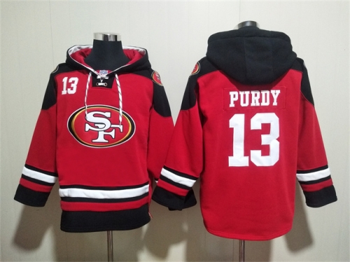 Men's San Francisco 49ers #13 Brock Purdy Red Black Ageless Must-Have Lace-Up Pullover Hoodie