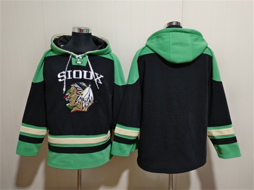 Men's North Dakota Fighting Hawks Blank Black Green Lace-Up Pullover Hoodie