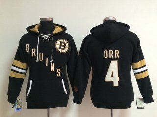 Old Time Hockey Boston Bruins #4 Bobby Orr Black Womens Hoodie