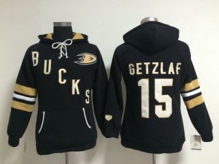 Old Time Hockey Anaheim Ducks #15 Ryan Getzlaf Black Womens Hoodie