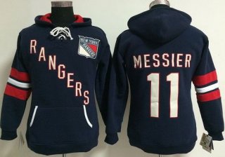 New York Rangers #11 Mark Messier Navy Blue Women's Old Time Heidi NHL Hoodie