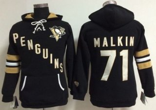 Pittsburgh Penguins #71 Evgeni Malkin Black Women's Old Time Heidi NHL Hoodie