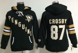 Pittsburgh Penguins #87 Sidney Crosby Black Women's Old Time Heidi NHL Hoodie