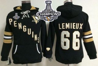 Pittsburgh Penguins #66 Mario Lemieux Black 2016 Stanley Cup Champions Women's Old Time Heidi NHL Hoodie