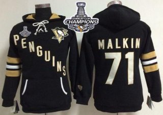 Pittsburgh Penguins #71 Evgeni Malkin Black 2016 Stanley Cup Champions Women's Old Time Heidi NHL Hoodie