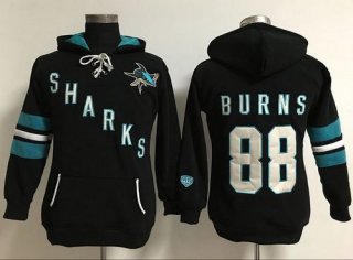 San Jose Sharks #88 Brent Burns Black Women's Old Time Heidi Hoodie NHL Hoodie