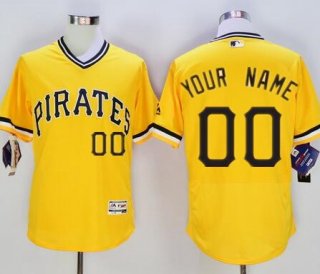 Men's Pittsburgh Pirates Custom Yellow Pullover 2016 Flexbase Majestic Baseball Jersey