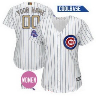 Women's Chicago Cubs White 2016 World Series Champions Patch Gold Program Majestic 2017 Cool Base Custom Baseball Jersey