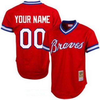 Men's Atlanta Braves Red Mesh Batting Practice Throwback Majestic Cooperstown Collection Custom Baseball Jersey