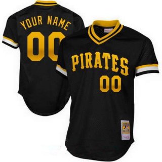 Men's Pittsburgh Pirates Black Mesh Batting Practice Throwback Majestic Cooperstown Collection Custom Baseball Jersey