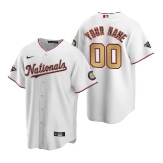 Custom Men's Washington Nationals White Gold 2019 World Series Champions Stitched MLB Cool Base Nike Jersey