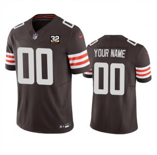 Men's Cleveland Browns Active Player Custom Brown 2023 F.U.S.E. With Jim Brown Memorial Patch Vapor Untouchable Limited Football Stitched Jersey