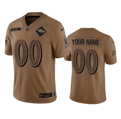 Men's Baltimore Ravens Active Player Custom 2023 Brown Salute To Service Limited Stitched Jersey