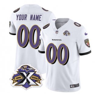 Men's Baltimore Ravens Active Player Custom White 2023 F.U.S.E With Patch Throwback Vapor Limited Stitched Jersey