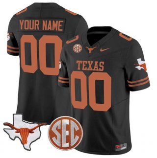 Men's Texas Longhorns Active Player Custom Black F.U.S.E. State Map & SEC Patch Stitched Jersey