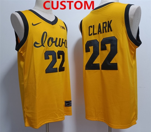 Men's Iowa Hawkeyes Custom Yellow Stitched Jersey