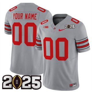 Men's Ohio State Buckeyes Active Player Custom Grey 2025 CFP Final Patch F.U.S.E. Vapor Limited Stitched Football Jersey