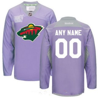 Men's Minnesota Wild Purple Pink Custom Reebok Hockey Fights Cancer Practice Jersey