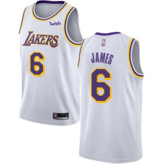 Youth Lakers #6 LeBron James White Basketball Swingman Association Edition Jersey