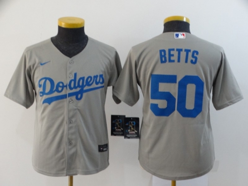 Youth Los Angeles Dodgers #50 Mookie Betts Gray Stitched MLB Cool Base Nike Jersey