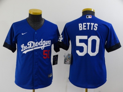 Youth Los Angeles Dodgers #50 Mookie Betts Blue 2021 City Connect Number Cool Base Stitched Jersey