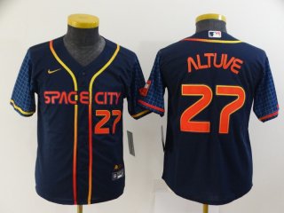 Youth Houston Astros #27 Jose Altuve Number 2022 Navy Blue City Connect Cool Base Stitched Jersey