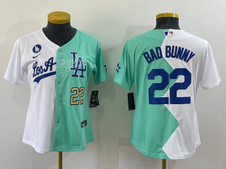 Youth Los Angeles Dodgers #22 Bad Bunny White Green Two Tone 2022 Celebrity Softball Game Cool Base Jersey