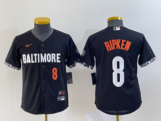 Youth Baltimore Orioles #8 Cal Ripken Jr Number Black 2023 City Connect Cool Base Stitched Jersey 2