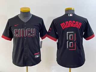 Youth Cincinnati Reds #8 Joe Morgan Black 2023 City Connect Cool Base Stitched Jersey 1