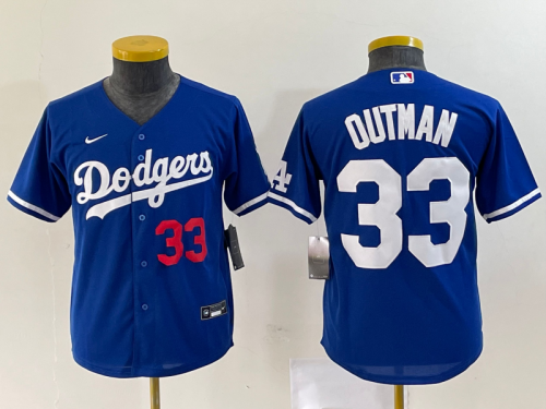 Youth Los Angeles Dodgers #33 James Outman Number Blue Cool Base Stitched Jersey