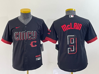 Youth Cincinnati Reds #9 Matt McLain Black 2023 City Connect Cool Base Stitched Jersey1